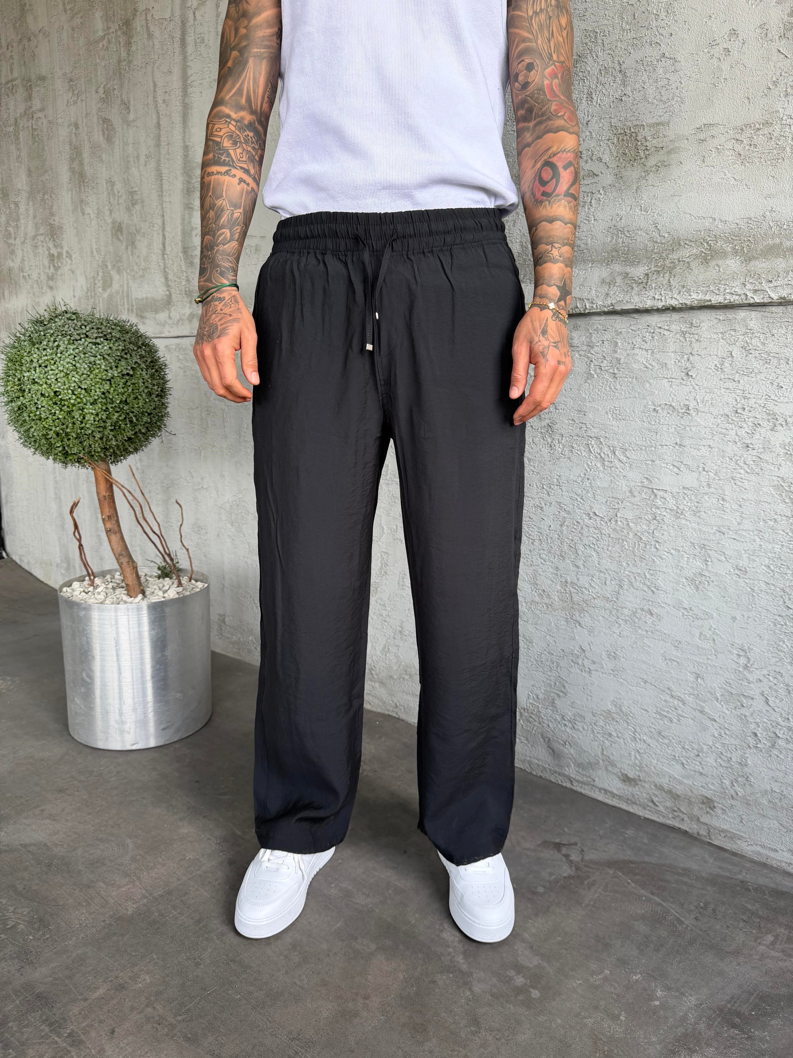 Siyah Tensel Kumaş Baggy Pantolon