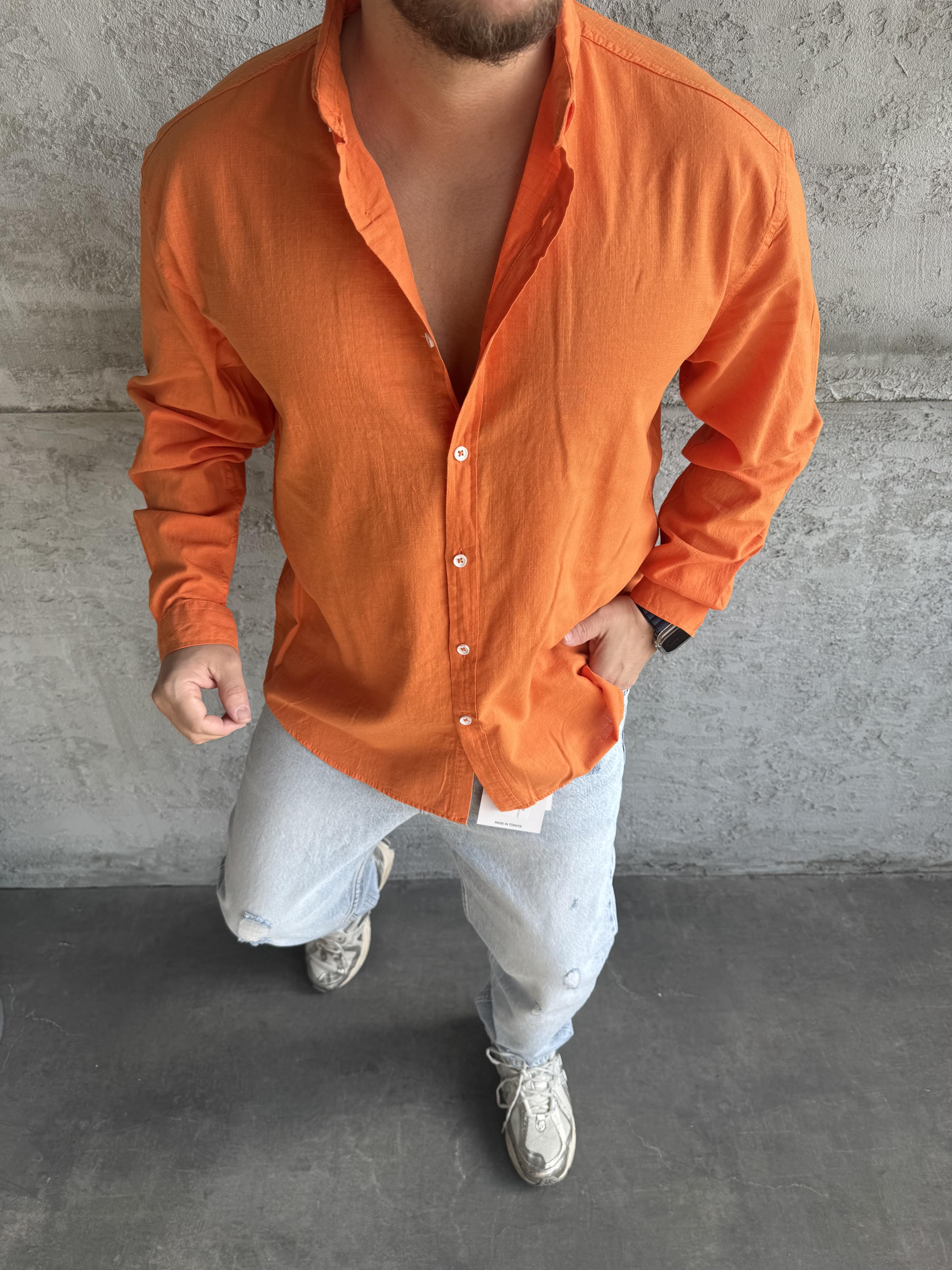 Turuncu Fresh Keten Basic Gömlek