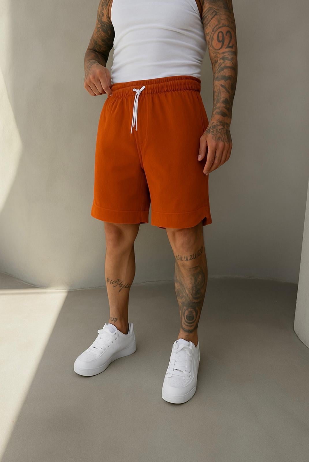 Turuncu Jakarlı Kumaş Şort