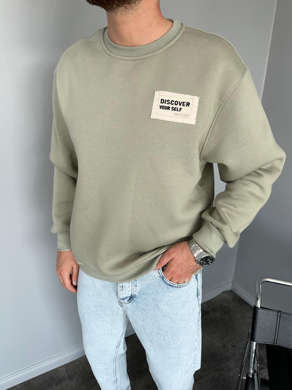 Yeşil Baskılı Oversize Sweatshirt