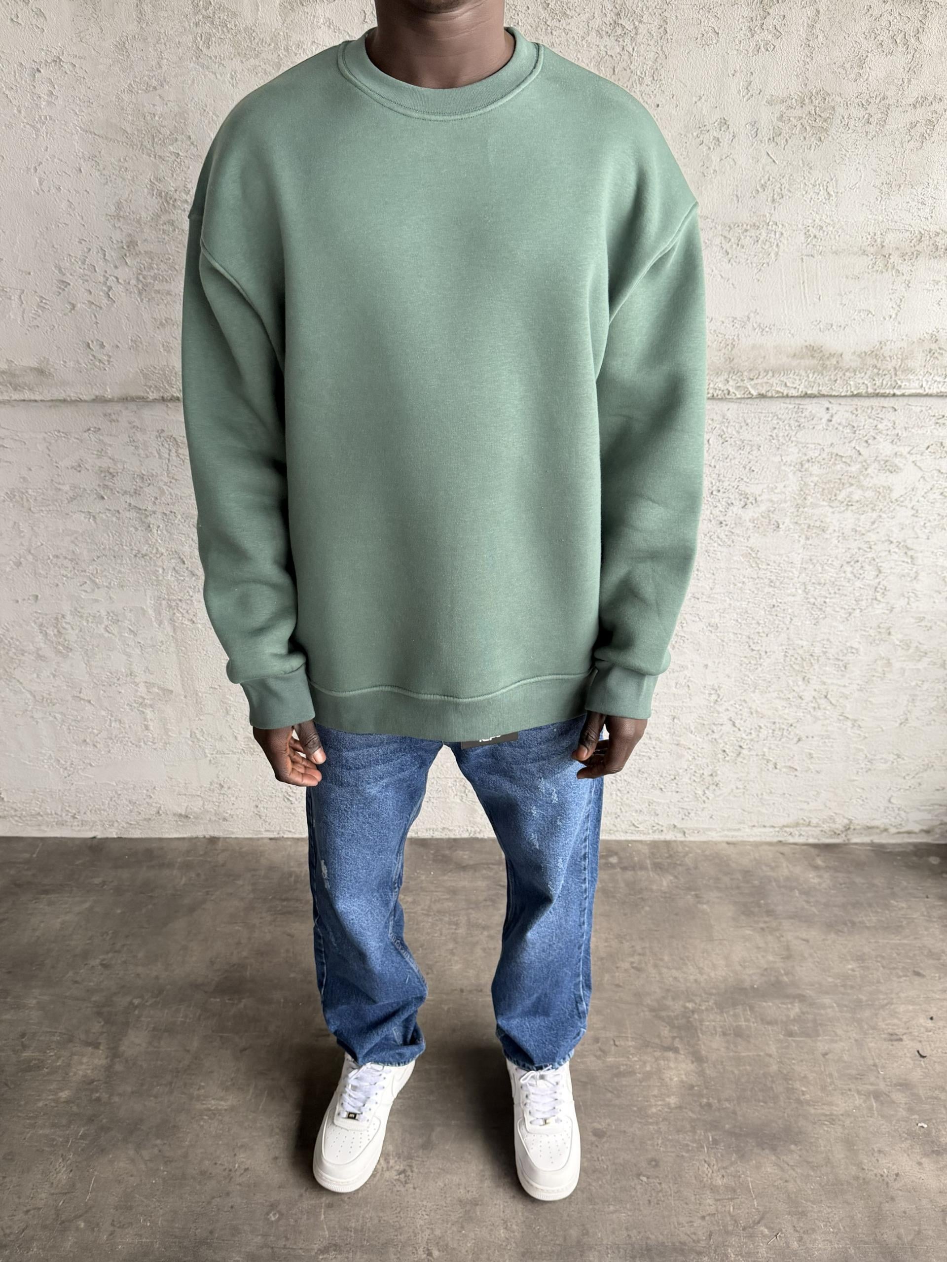 Yeşil Bisiklet Yaka Basic Sweatshirt