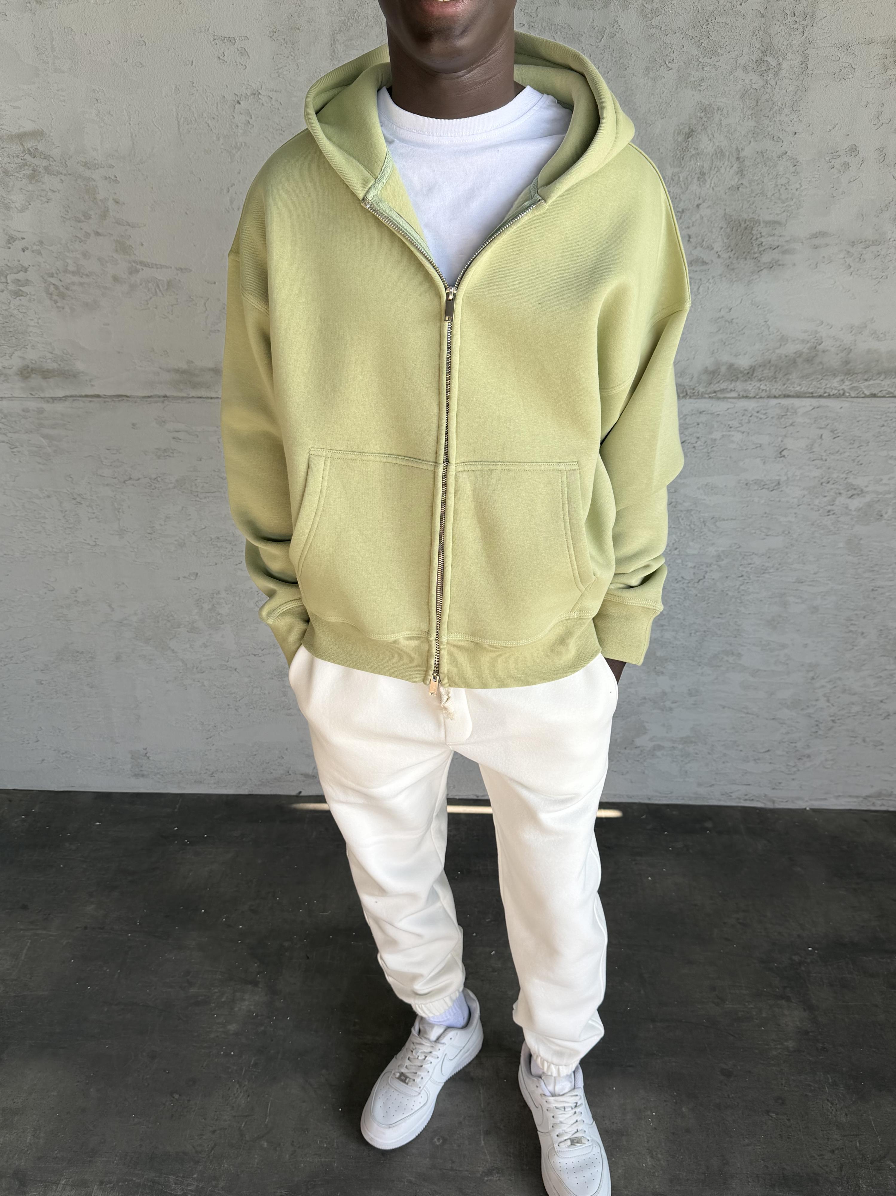 Yeşil Kapüşonlu Fermuarlı Sweatshirt