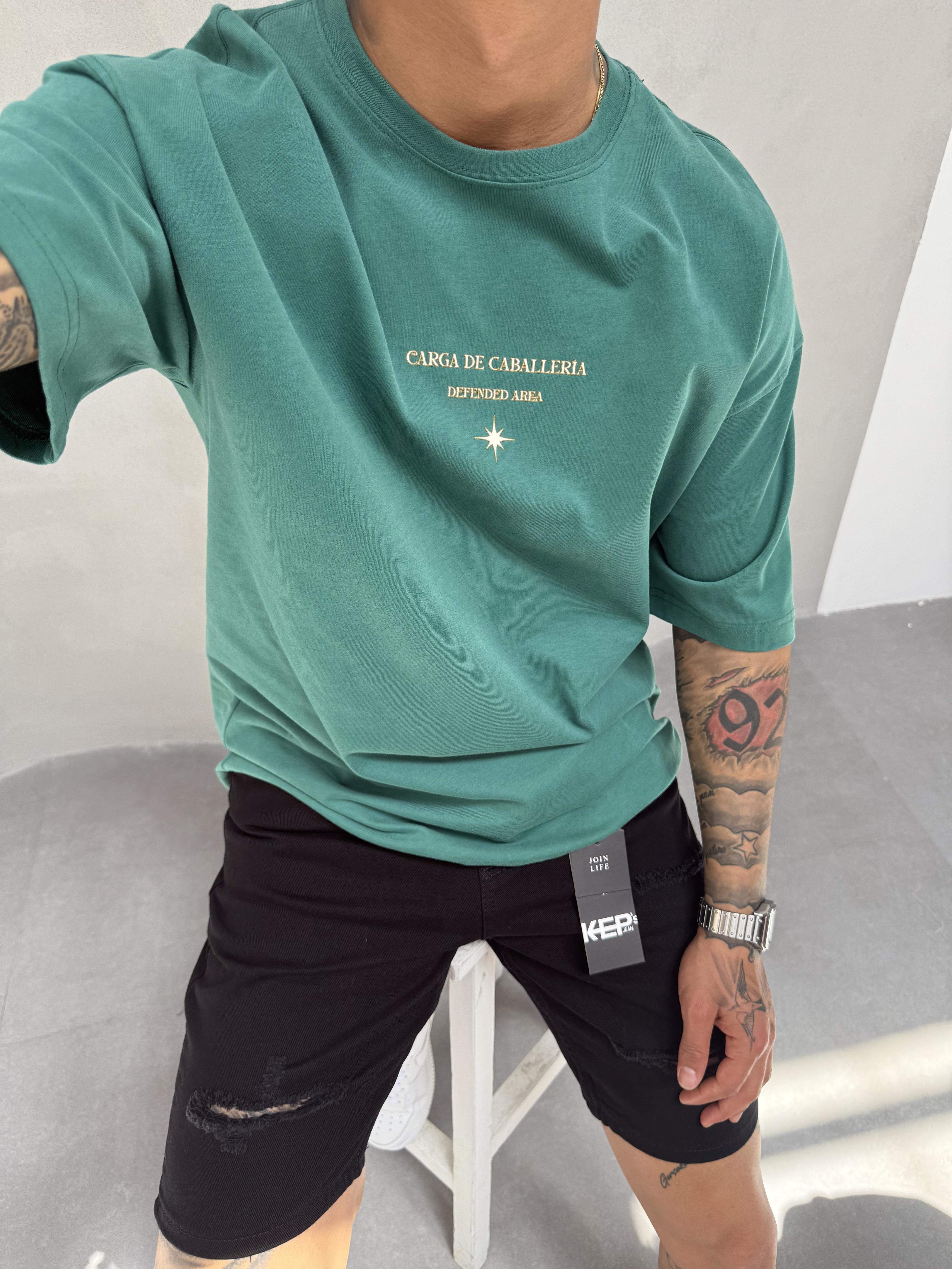 Yeşil Oversize Baskılı T-Shirt
