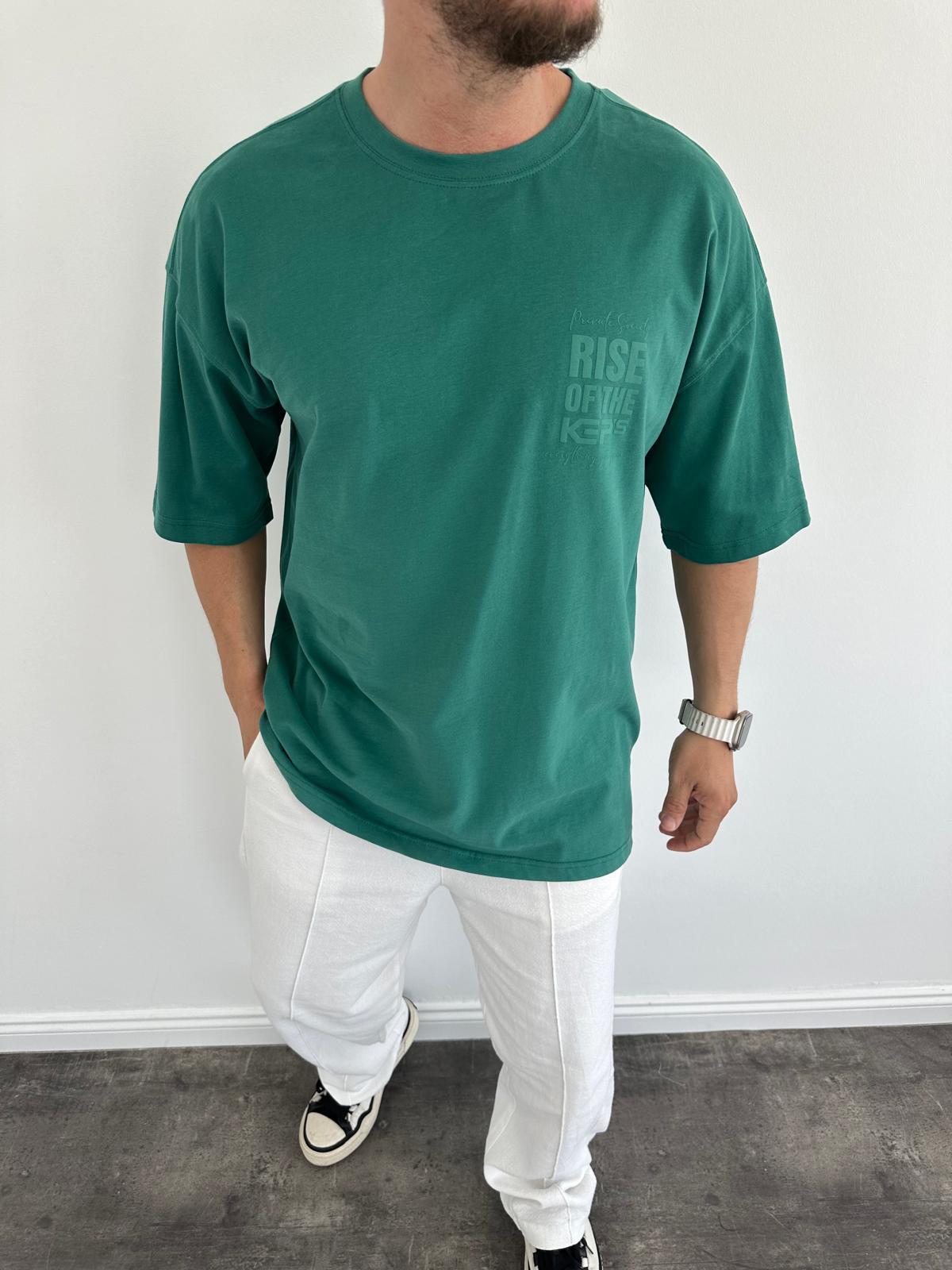 Yeşil Oversize Baskılı T-Shirt