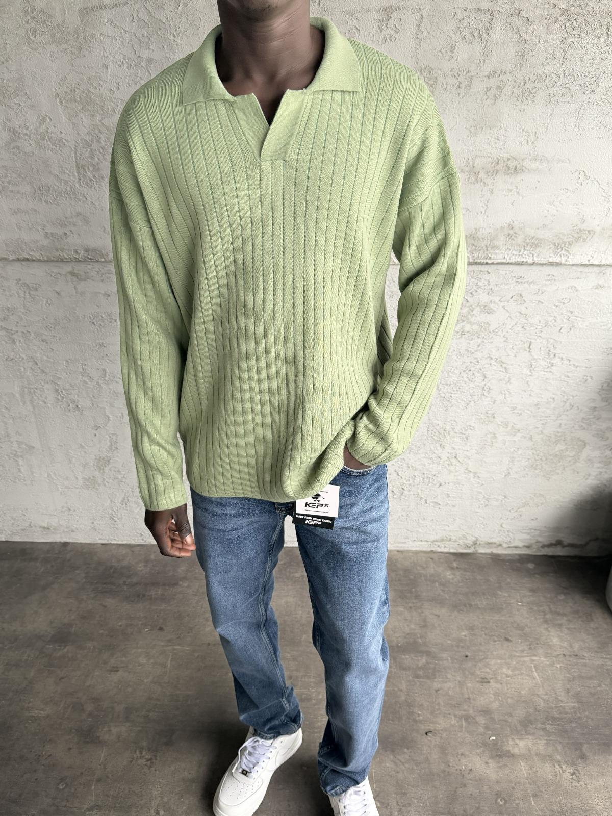 Yeşil Polo Yaka Triko Kazak