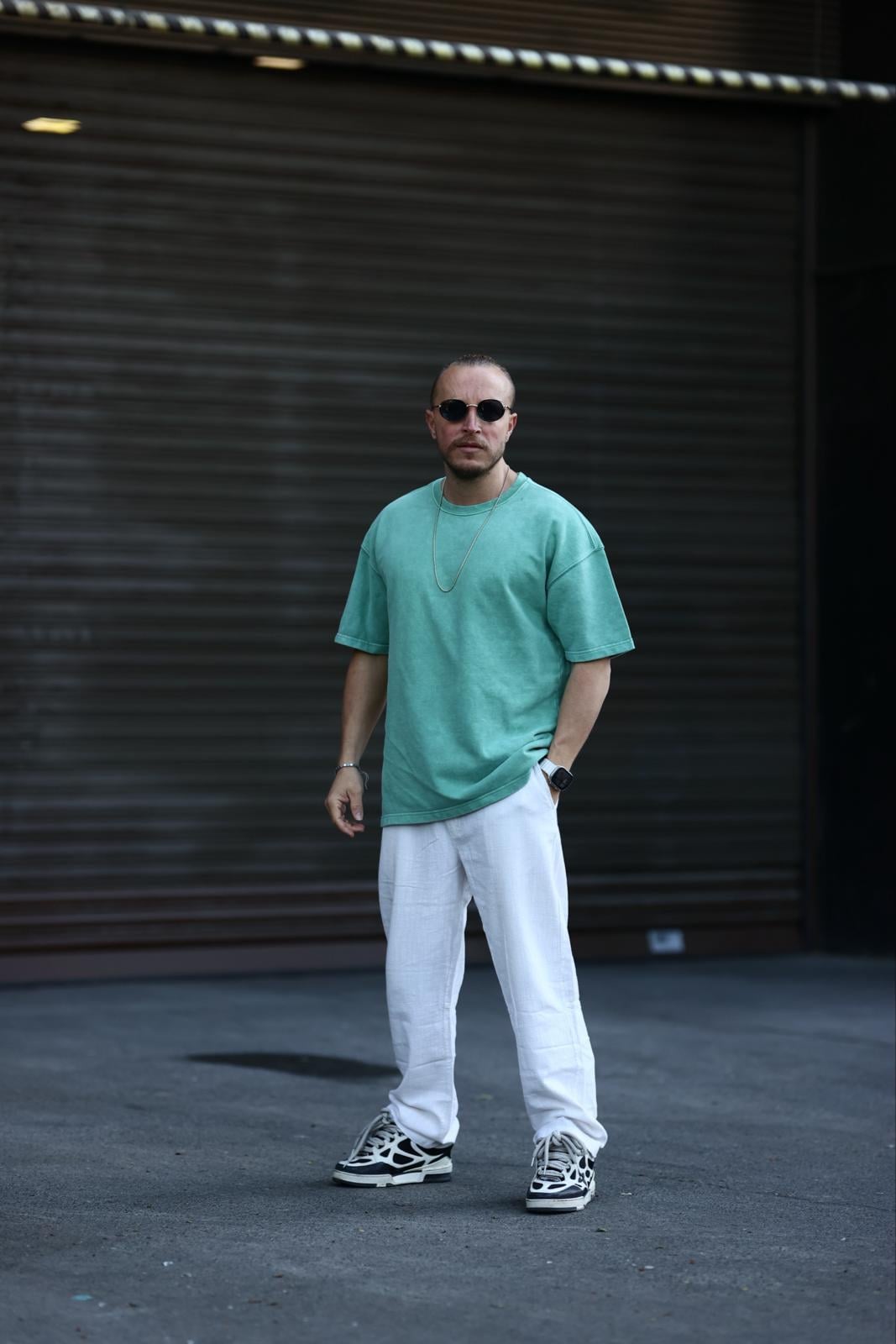 Yeşil Yıkamalı Oversize T-Shirt