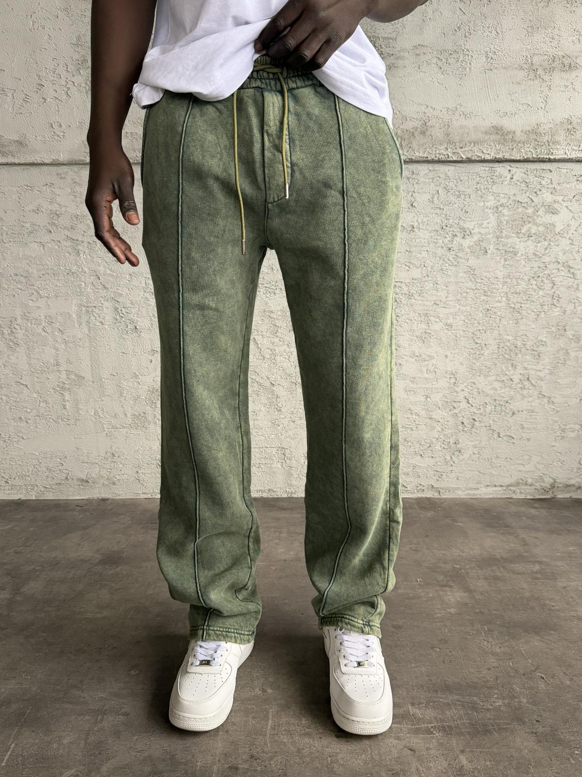 Yeşil Yıkamalı Şeritli Baggy Eşofman