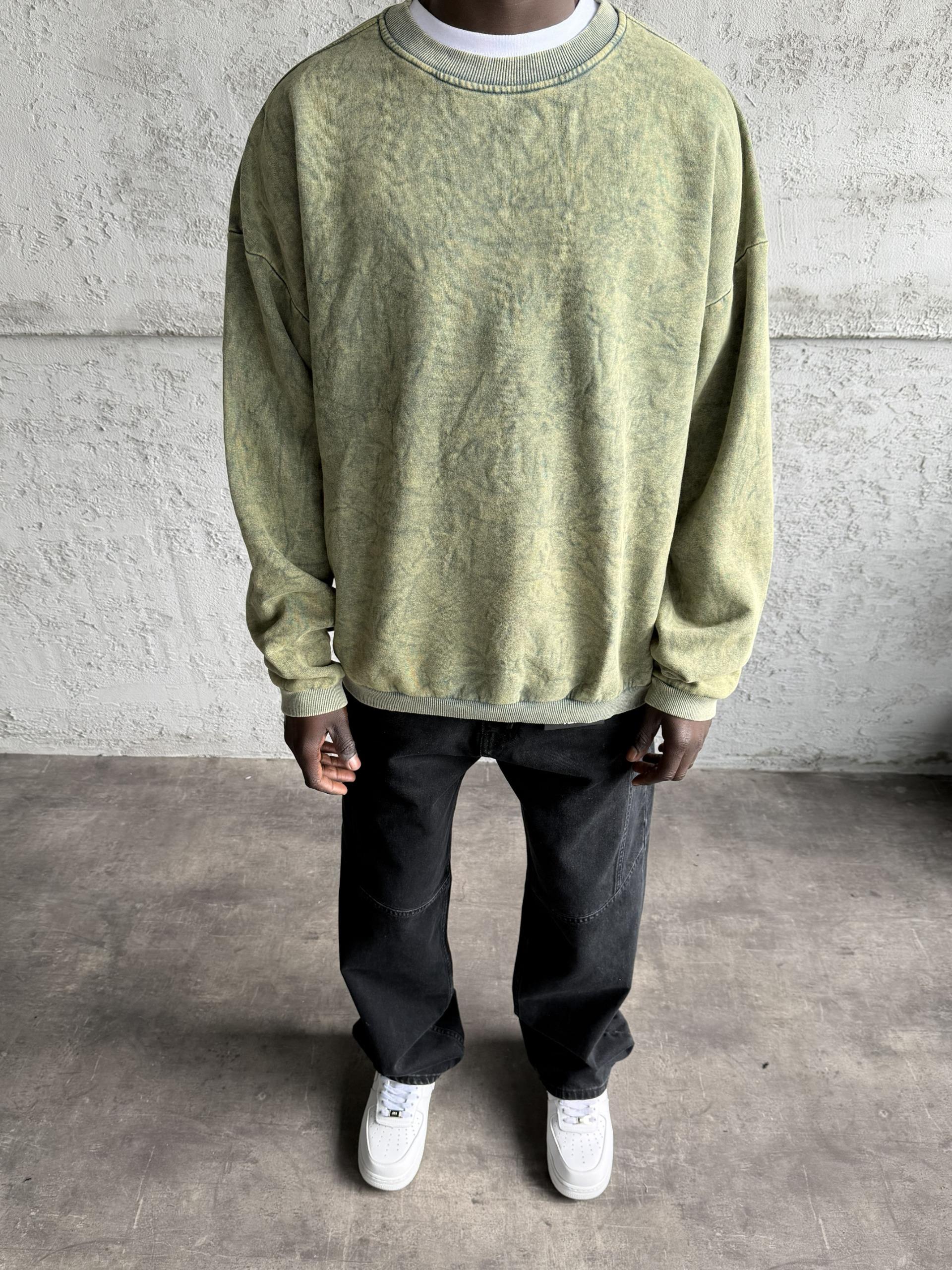 Yeşil Yıkamalı Sweatshirt