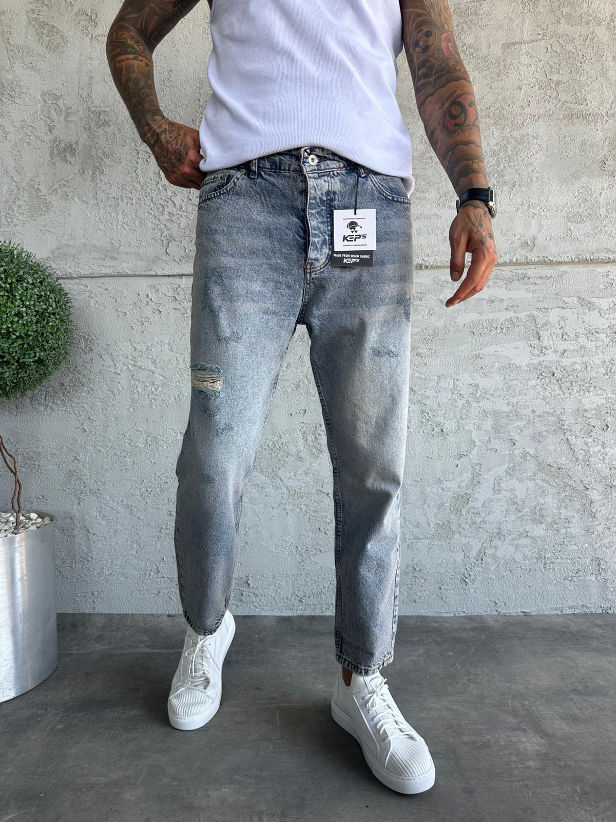 Yıkamalı Taşlamalı Boyfriend Jean