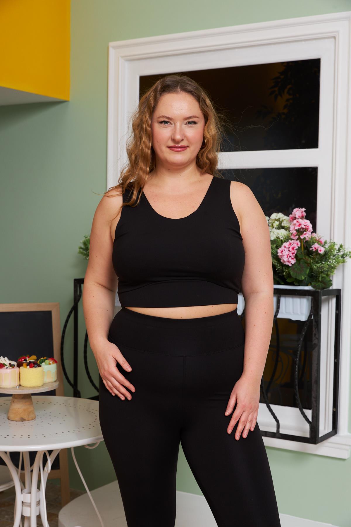 Büyük Beden Spor Crop Siyah