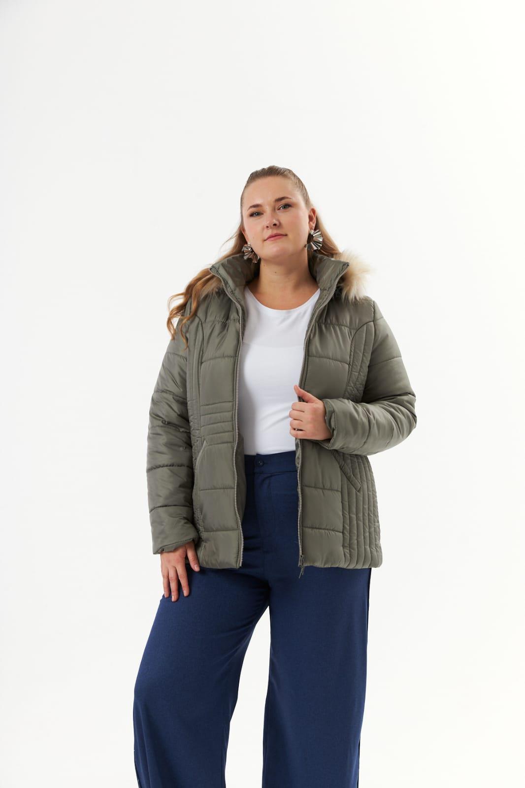 Büyük Beden Kapitone Şişme Mont Astarlı Haki1