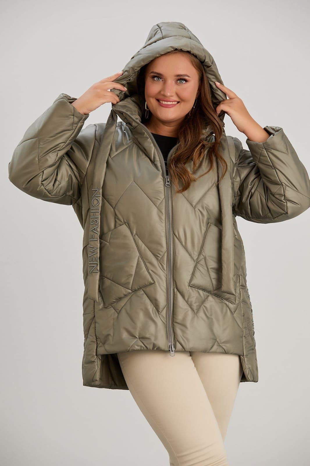 Büyük Beden Kapüşonlu Kapitone Şişme Mont Haki1