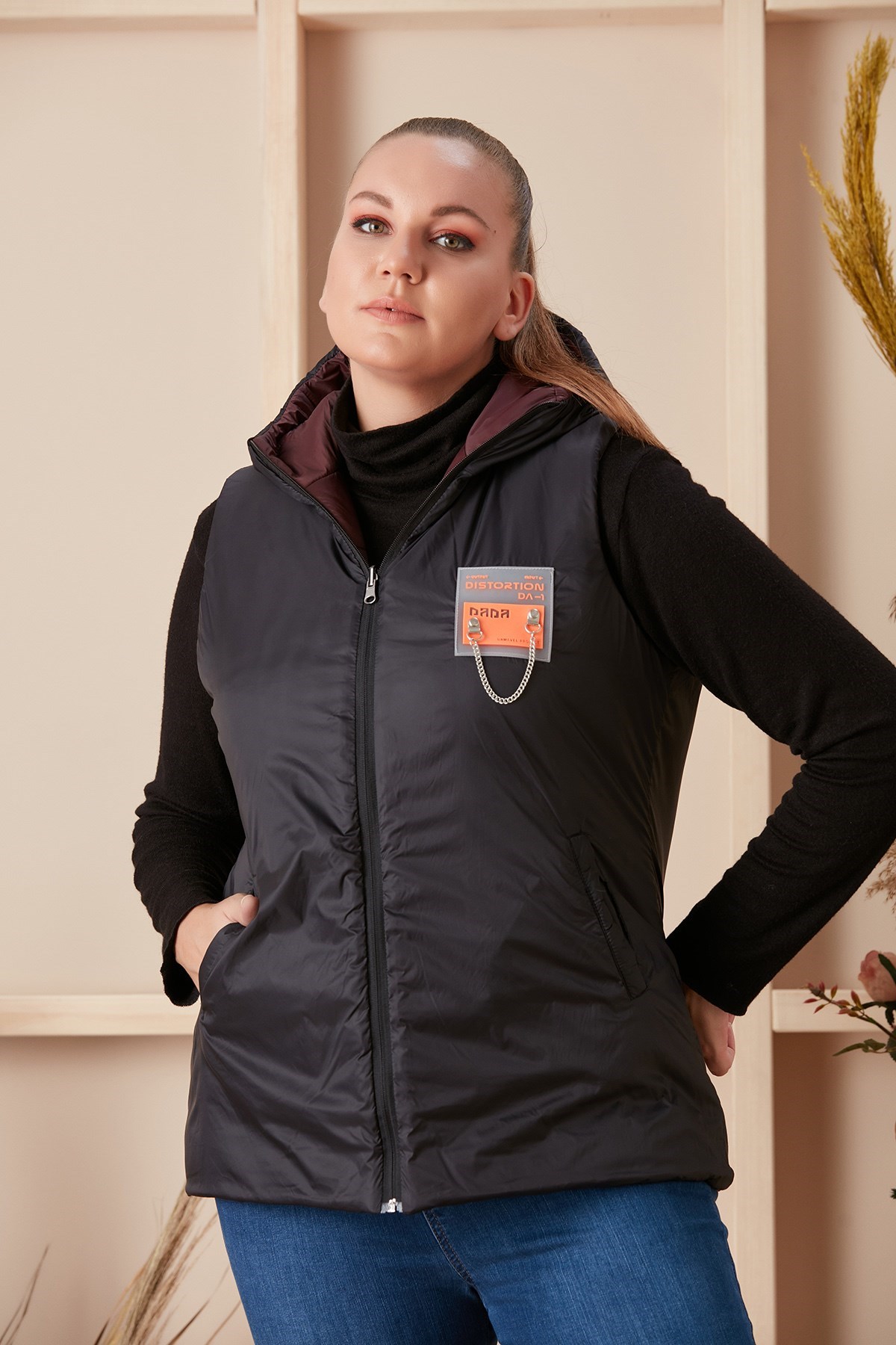 Rmg Çift Taraflı Büyük Beden Siyah-Bordo Yelek