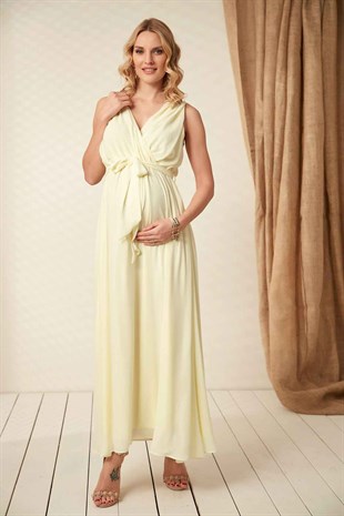 Gör-Sin BabyShower Hamile Şifon Elbise Sarı