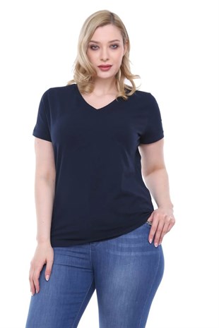 Kadın V Yaka T-Shirt Lacivert