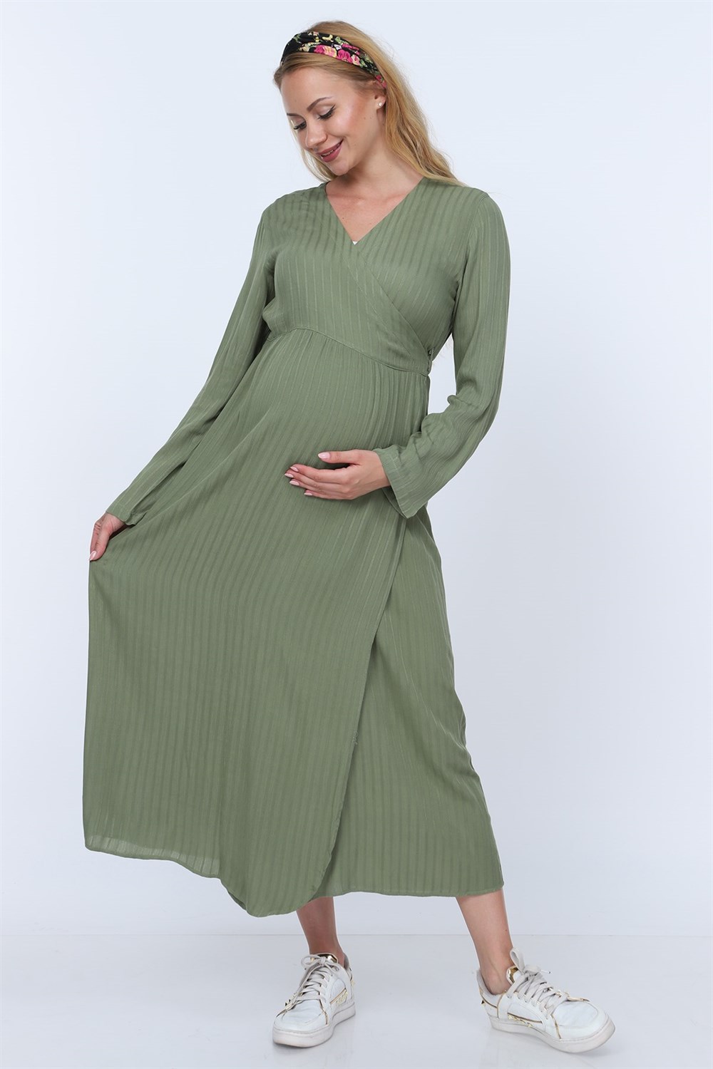 Büyük Beden Gör-Sin Kruvaze Vizkon Hamile Elbise Haki en uygun fiyatlar  yüksek Kalite | rotarz.com