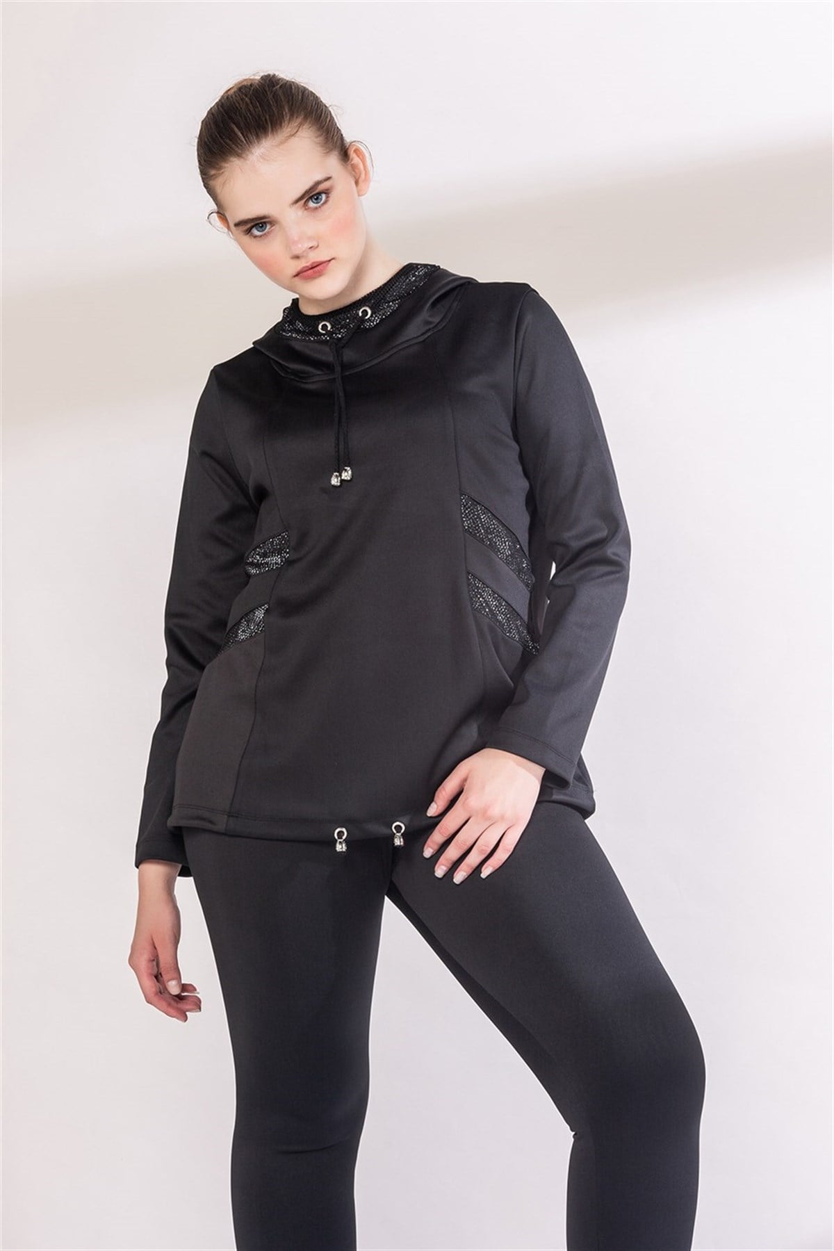 Rmg Cep Detaylı Kapşonlu Büyük Beden Sweatshirt Siyah