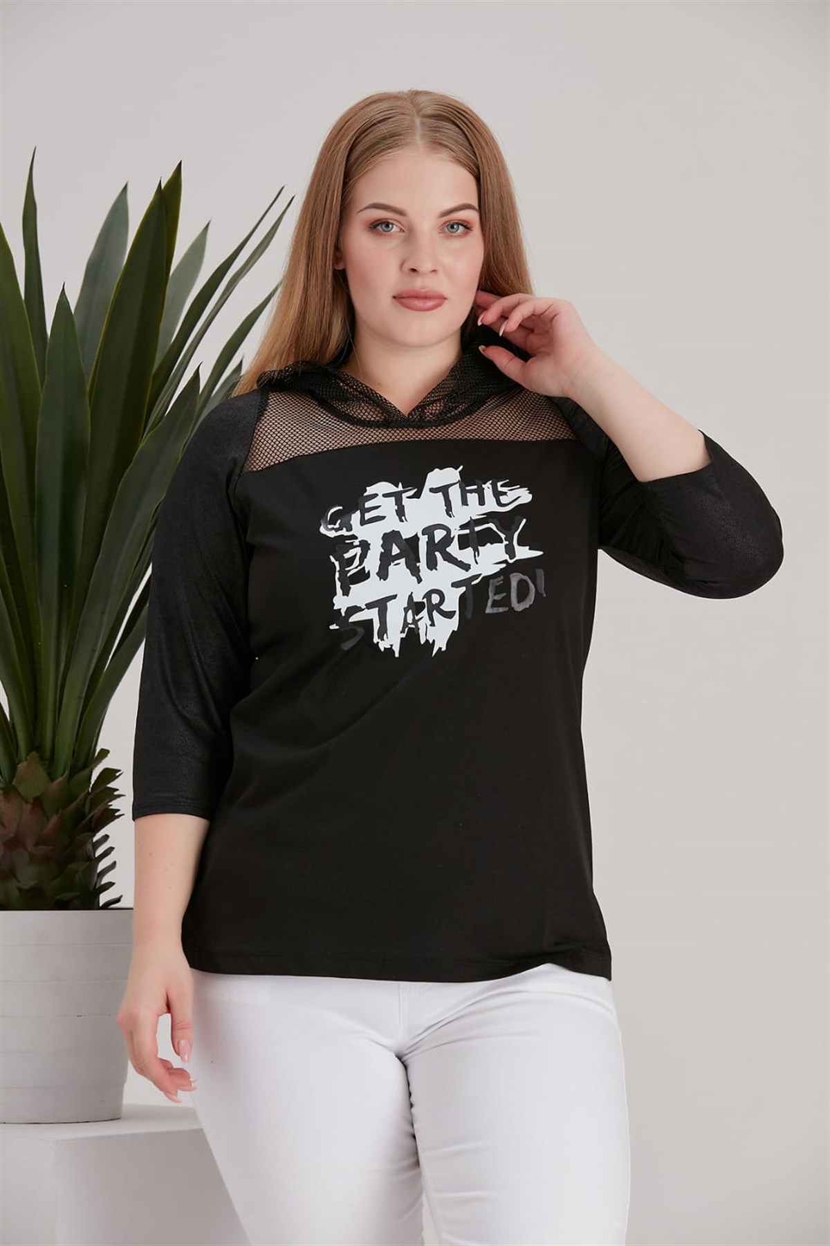 Rmg Kapşonlu Büyük Beden ust kısmı ve kapsonu dantel sweatshirt