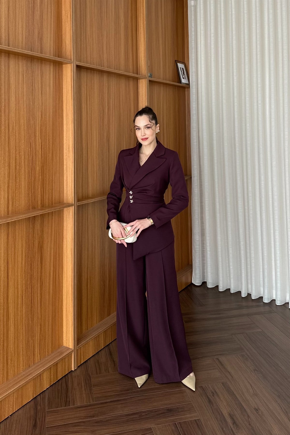 ASİMETRİK BLAZER PANTOLON TAKIM - MÜRDÜM