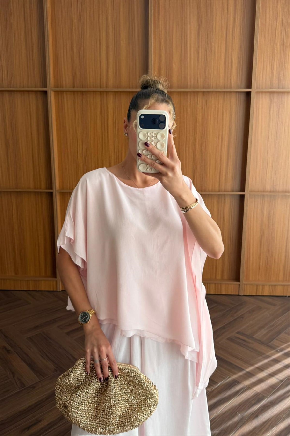 Asimetrik Kesim Bluz - PEMBE
