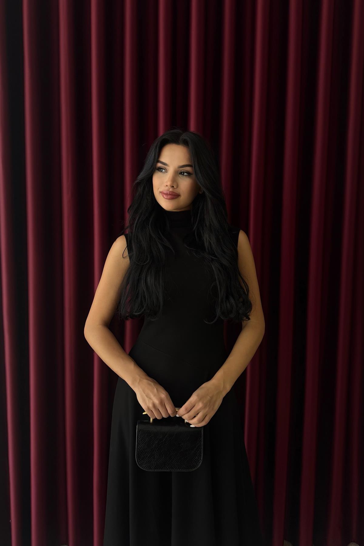 Asimetrik Triko Elbise - SİYAH