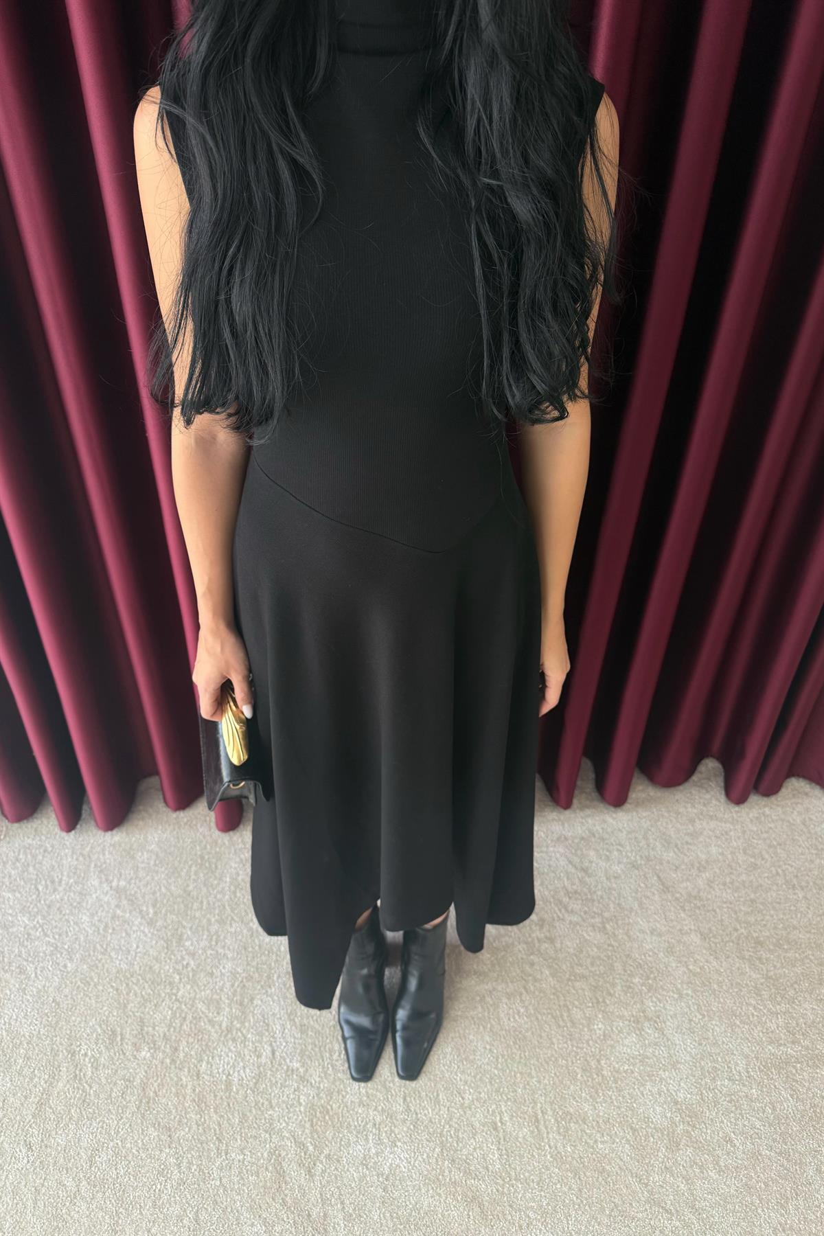 Asimetrik Triko Elbise - SİYAH