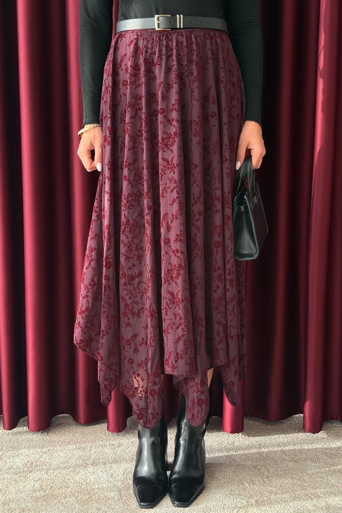 Asimetrik Tül Etek - BORDO