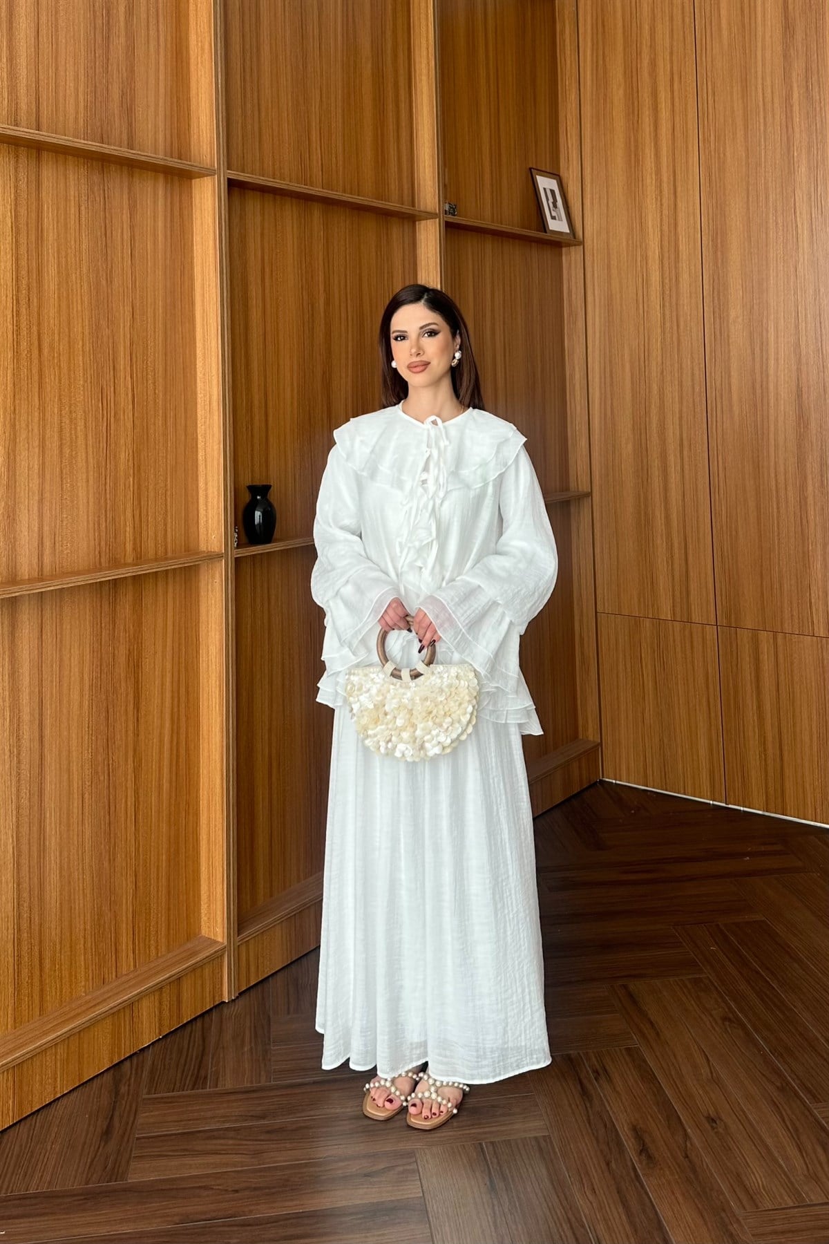 Bağlama Detay Etekli Takım - BEYAZ