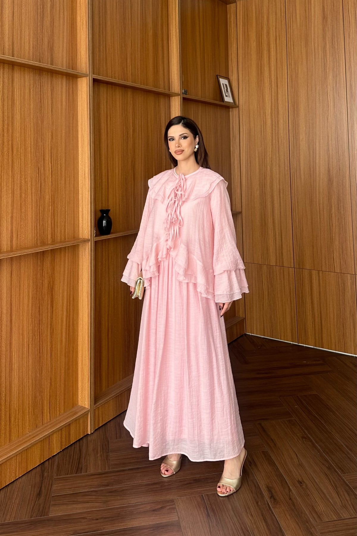 Bağlama Detay Etekli Takım - PEMBE