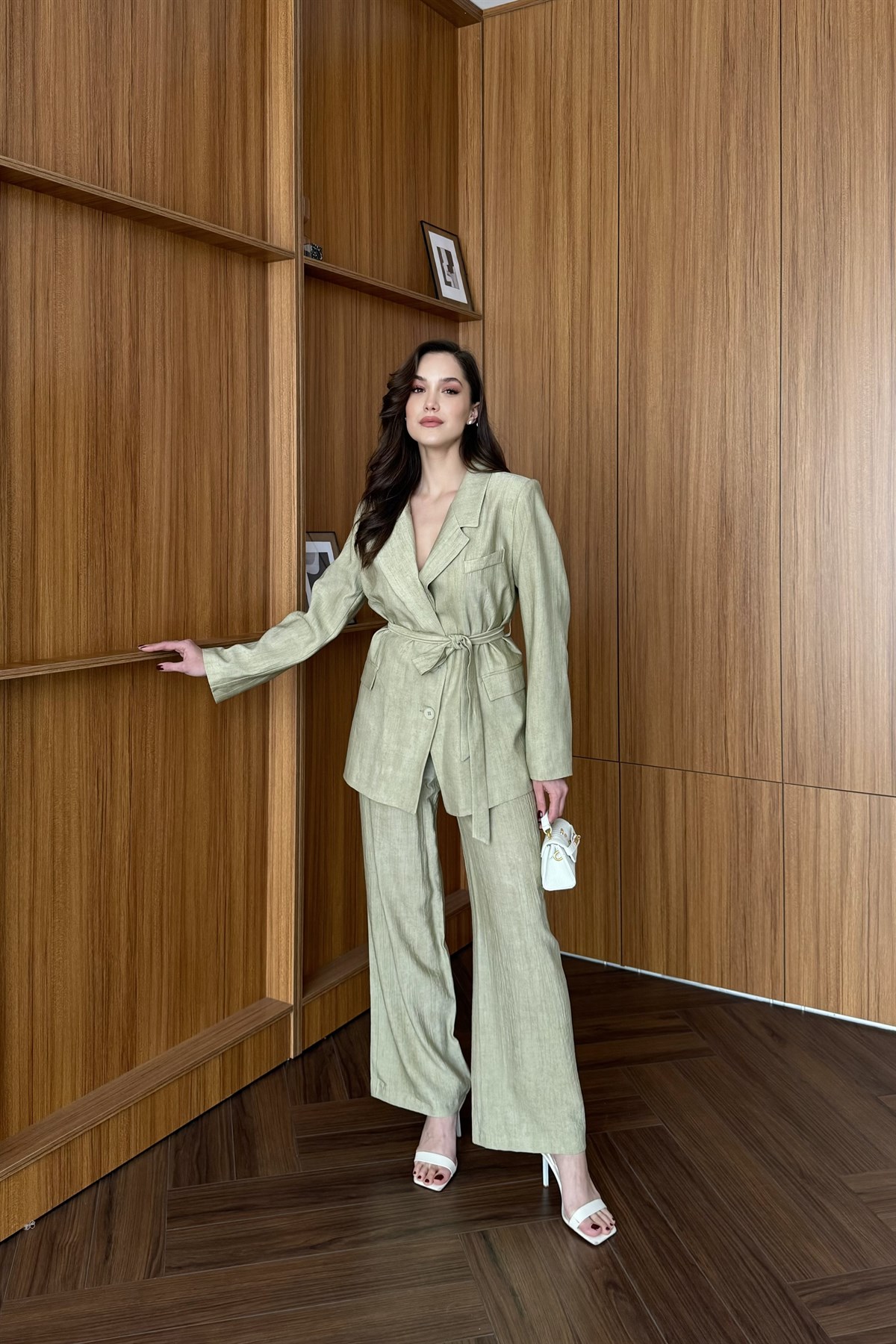 Bağlamalı Blazer Pantolon Takım - HAKİ