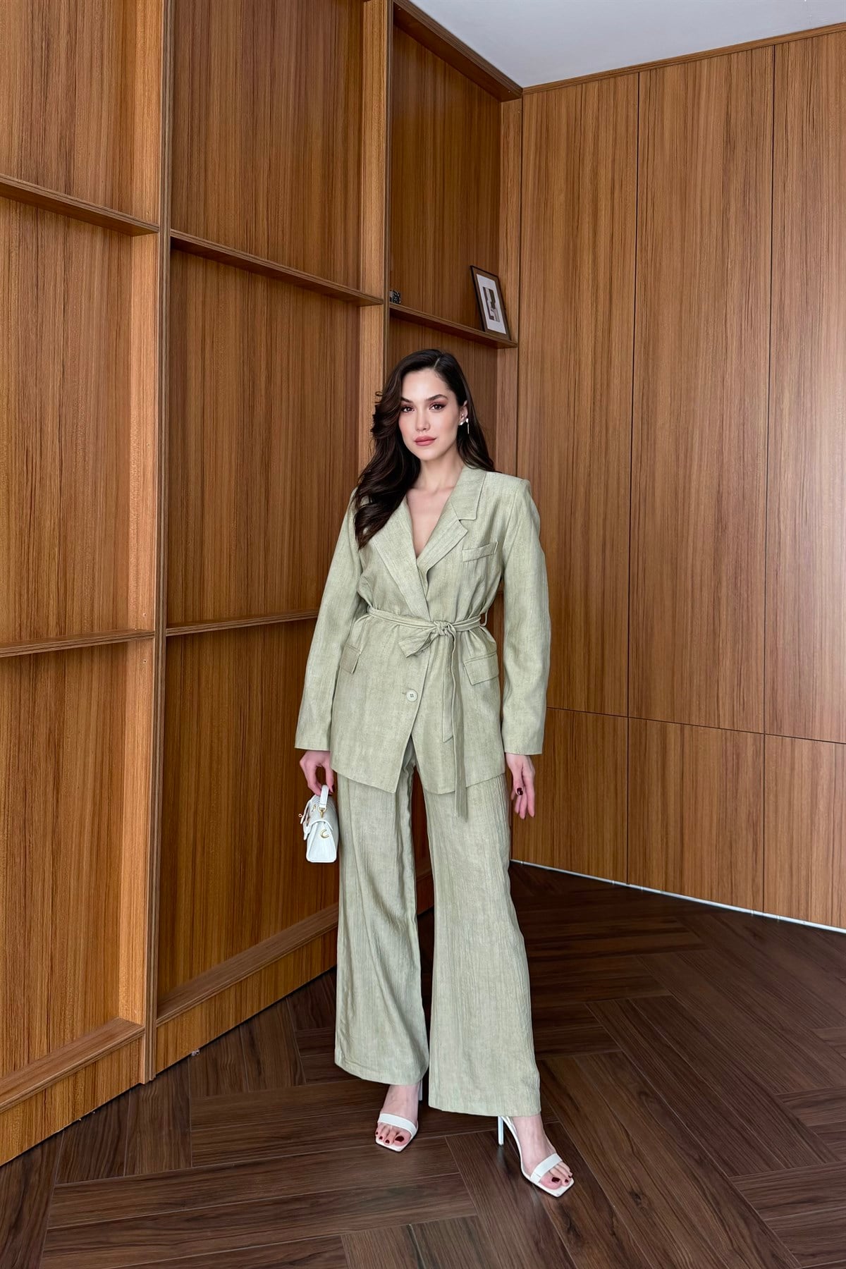 Bağlamalı Blazer Pantolon Takım - HAKİ