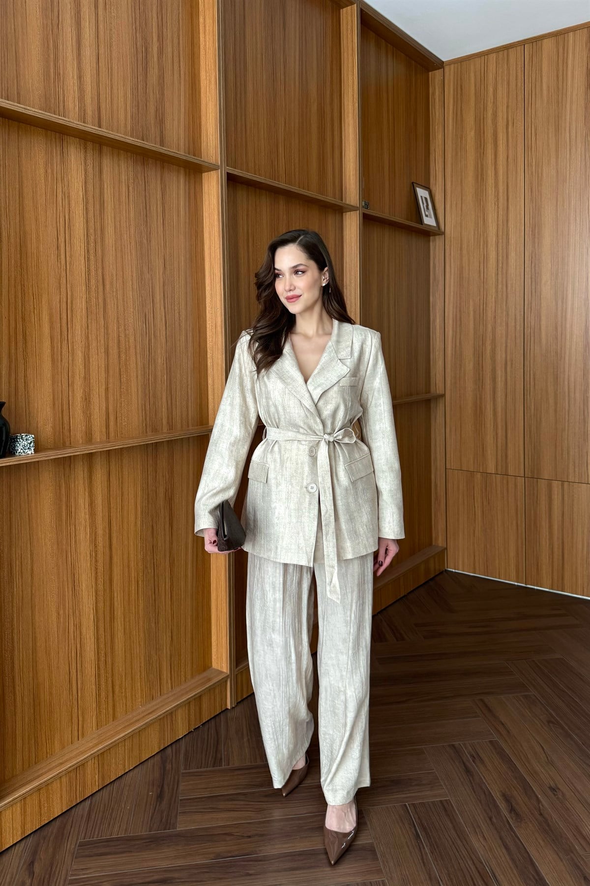 Bağlamalı Blazer Pantolon Takım - TAŞ