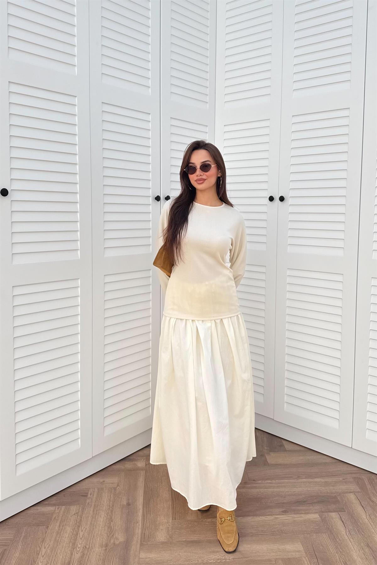 Basic Kraşlı Elbise - BEJ