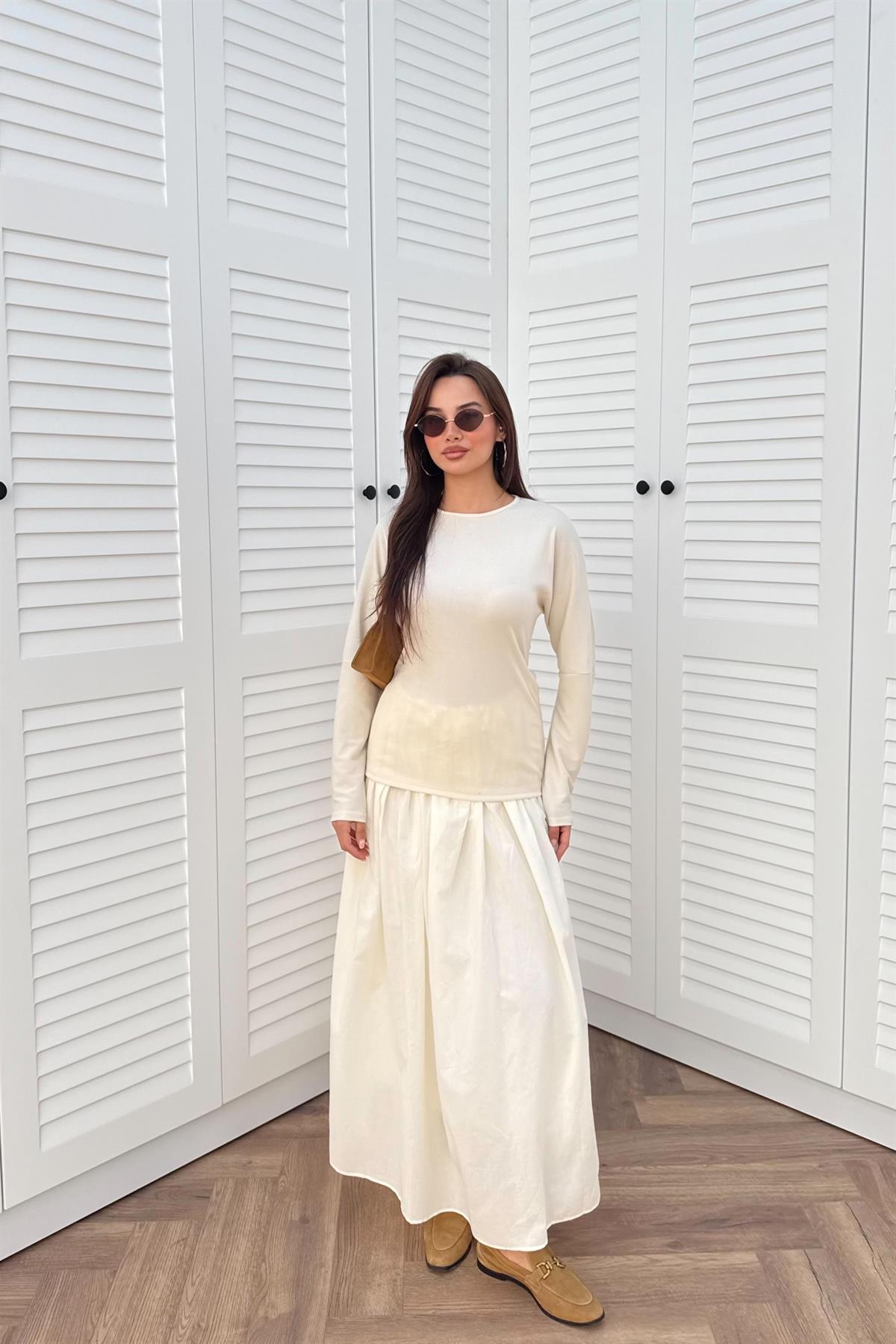 Basic Kraşlı Elbise - BEJ