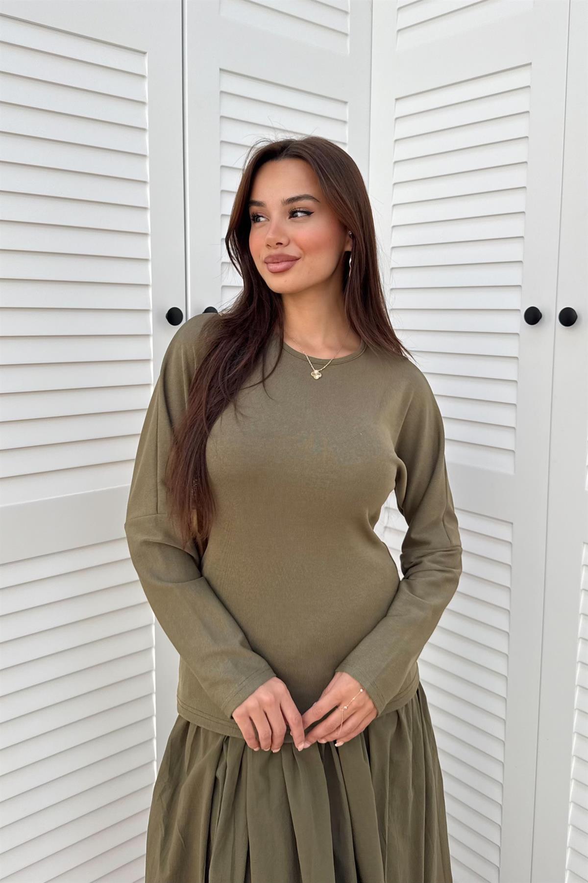 Basic Kraşlı Elbise - HAKİ