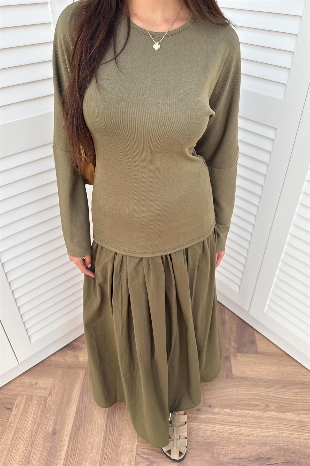 Basic Kraşlı Elbise - HAKİ