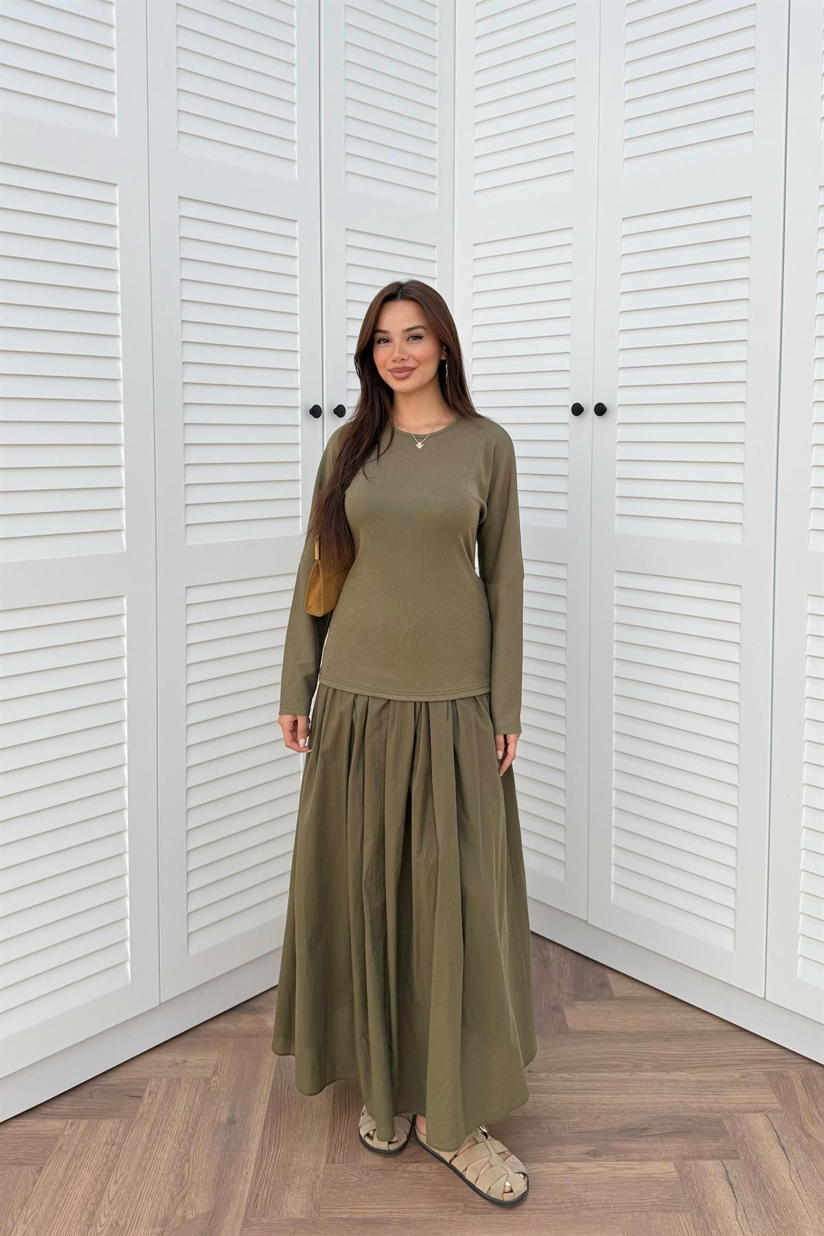 Basic Kraşlı Elbise - HAKİ