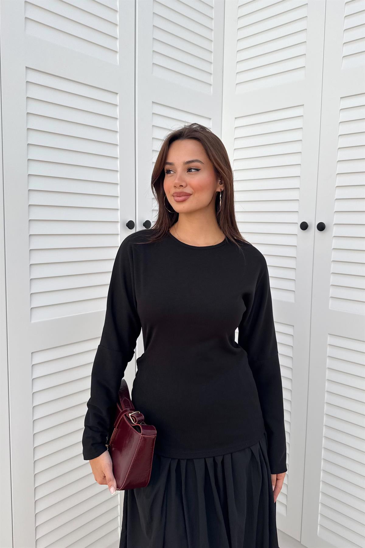 Basic Kraşlı Elbise - SİYAH