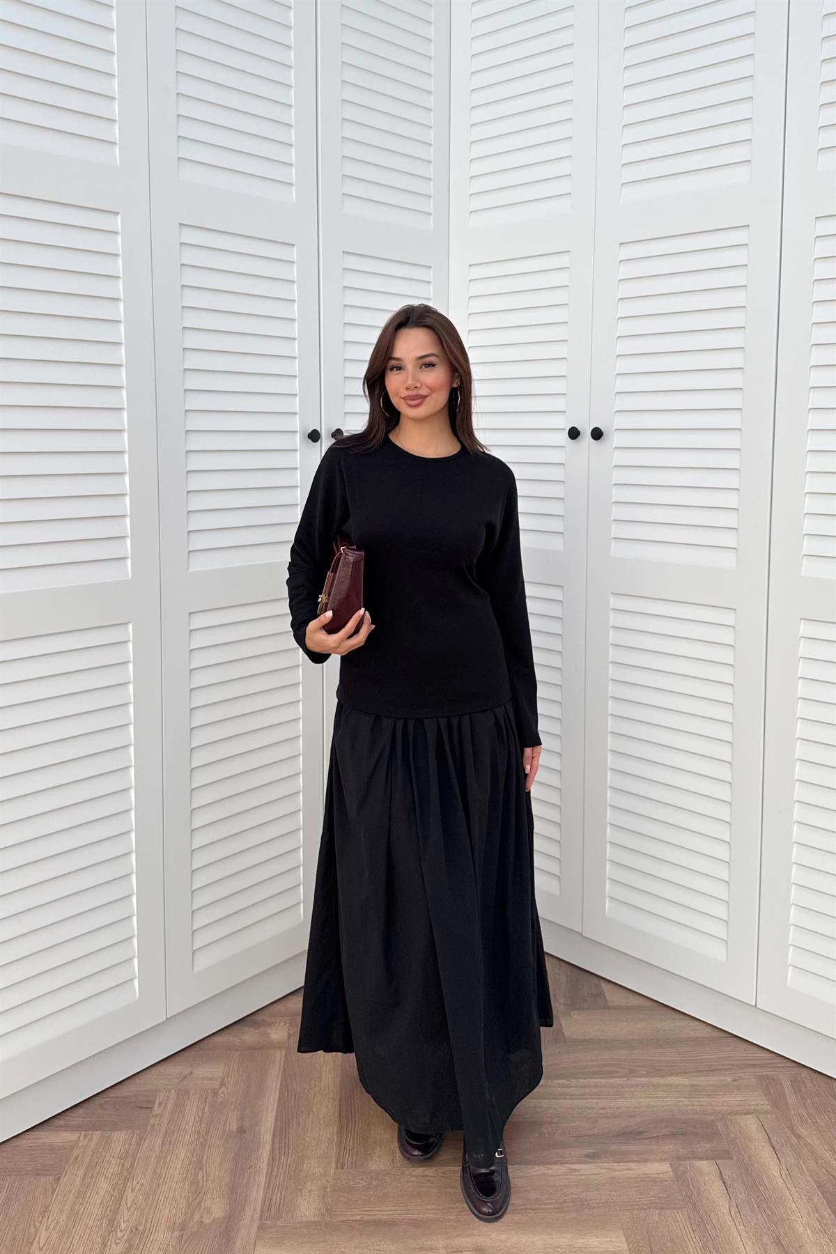 Basic Kraşlı Elbise - SİYAH