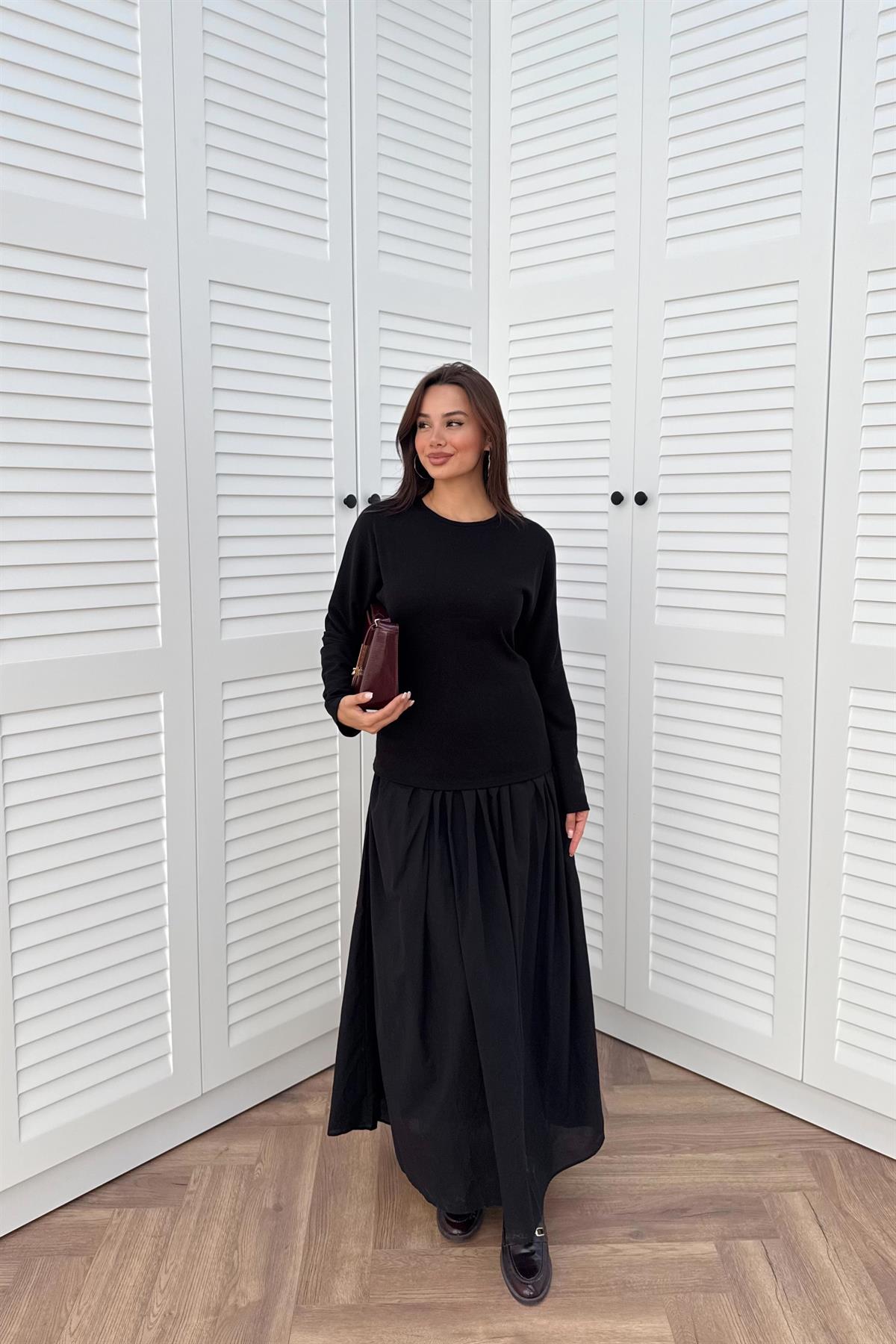 Basic Kraşlı Elbise - SİYAH