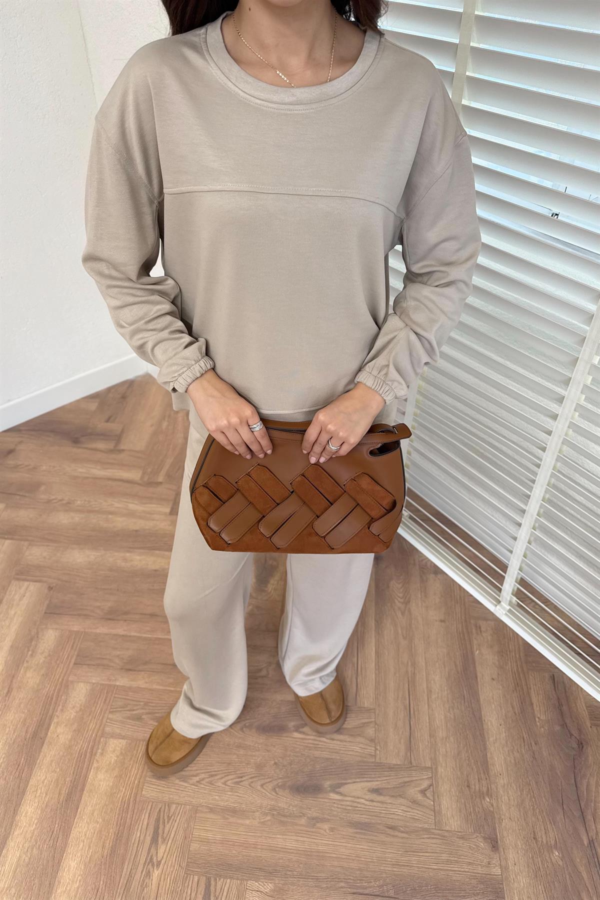 Basic Modal Pantolonlu Takım - BEJ