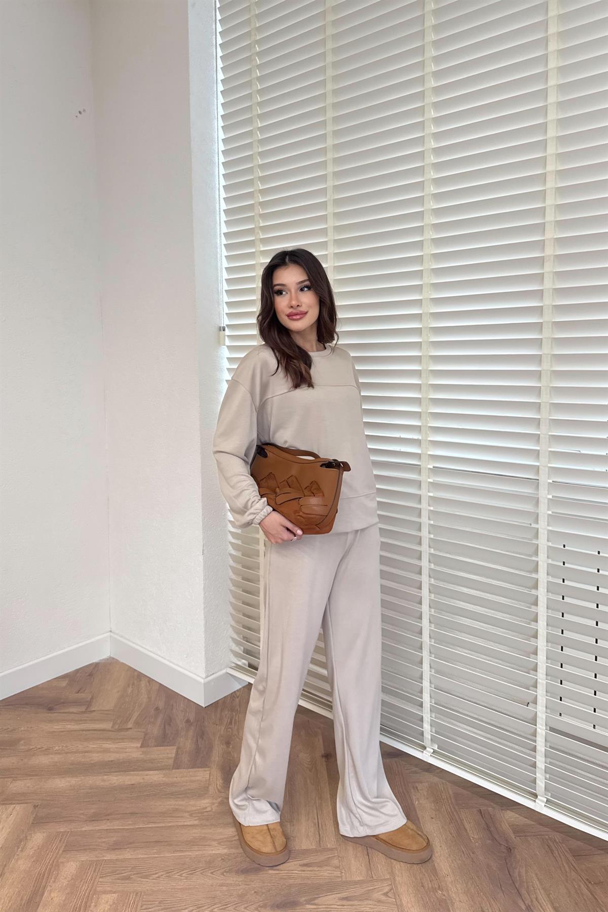 Basic Modal Pantolonlu Takım - BEJ