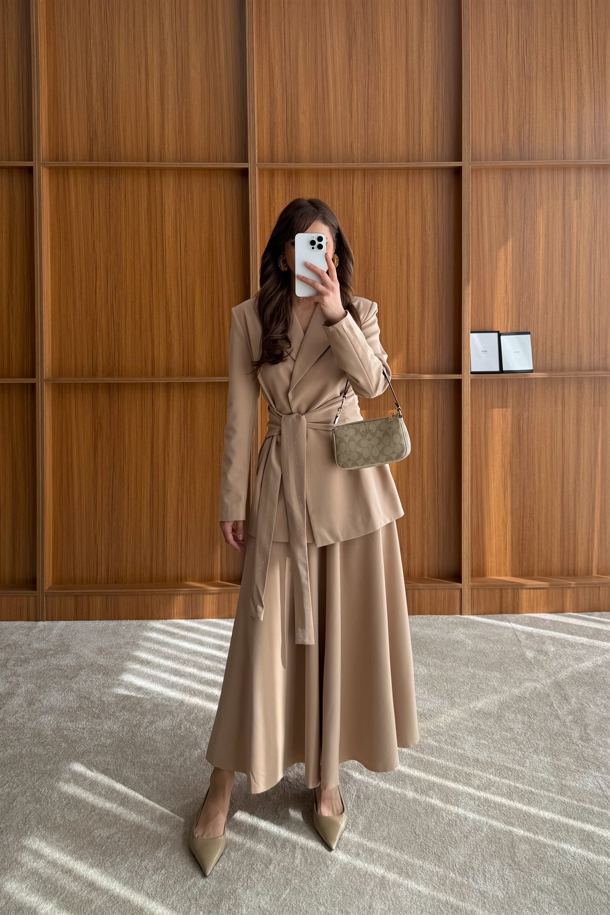Blazer Ceket Etek İkili Takım - KOYU BEJ