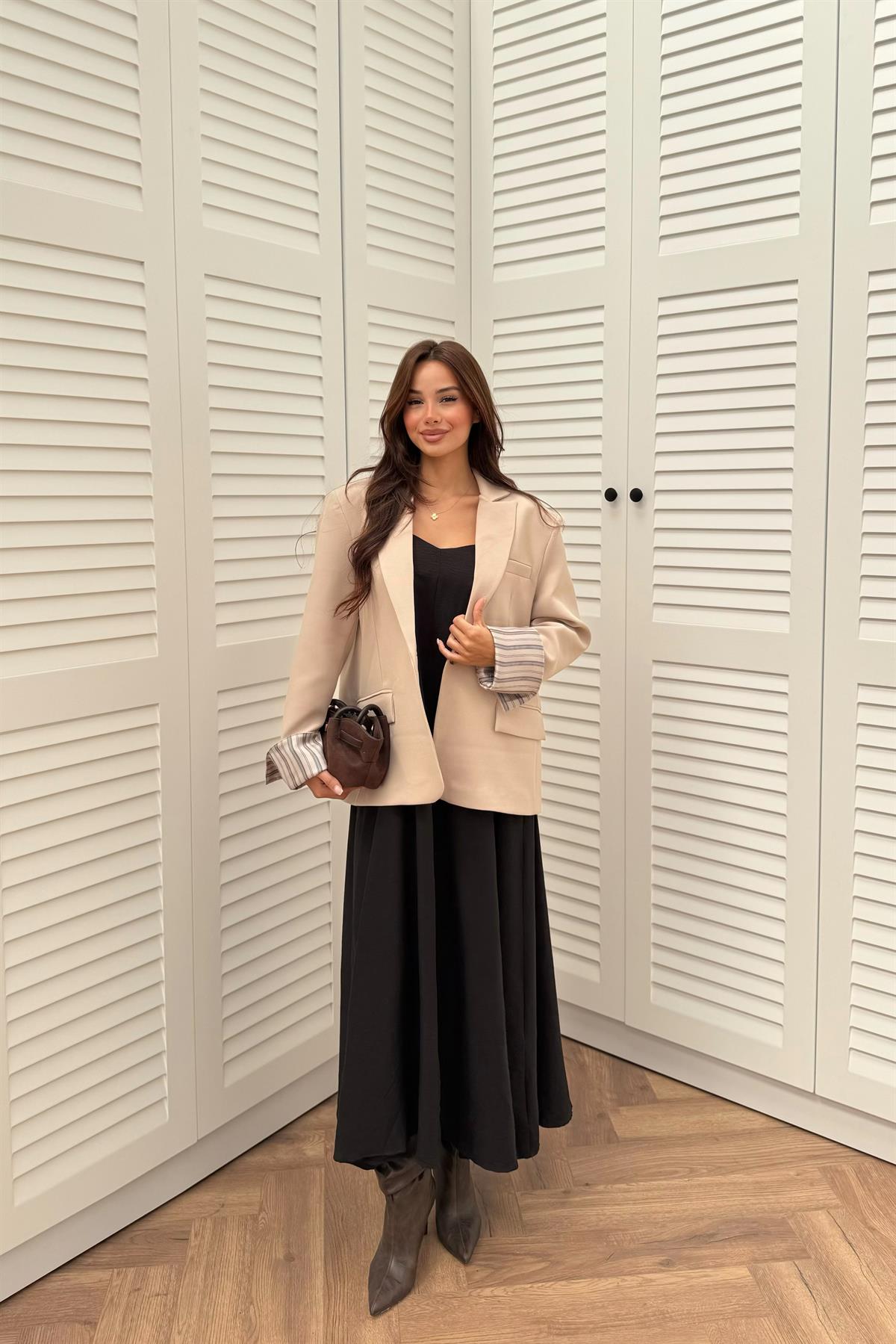 Çizgili Astarlı Blazer Ceket - TAŞ