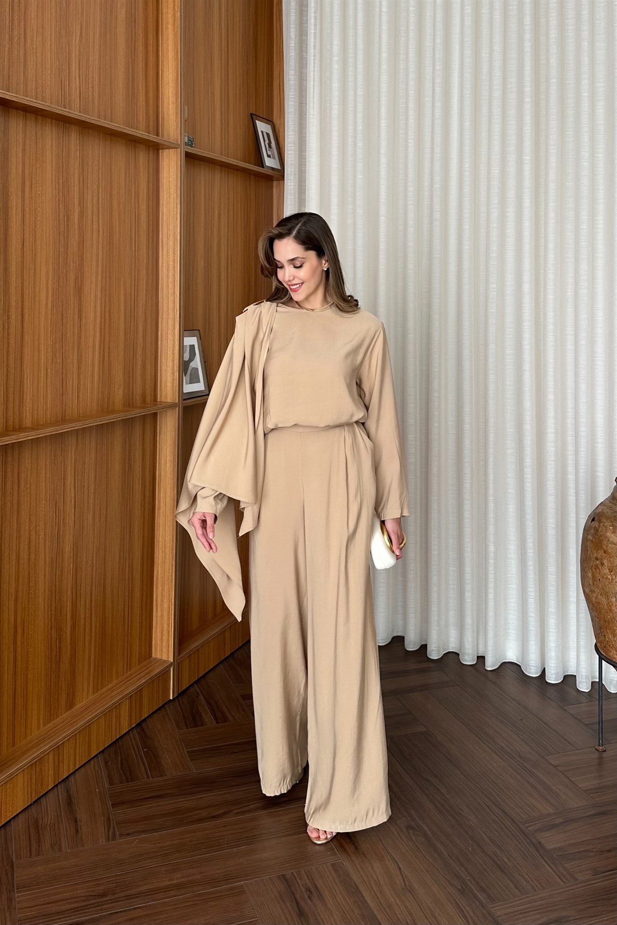 Damla Aksesuarlı Pantolon Takım - CAMEL