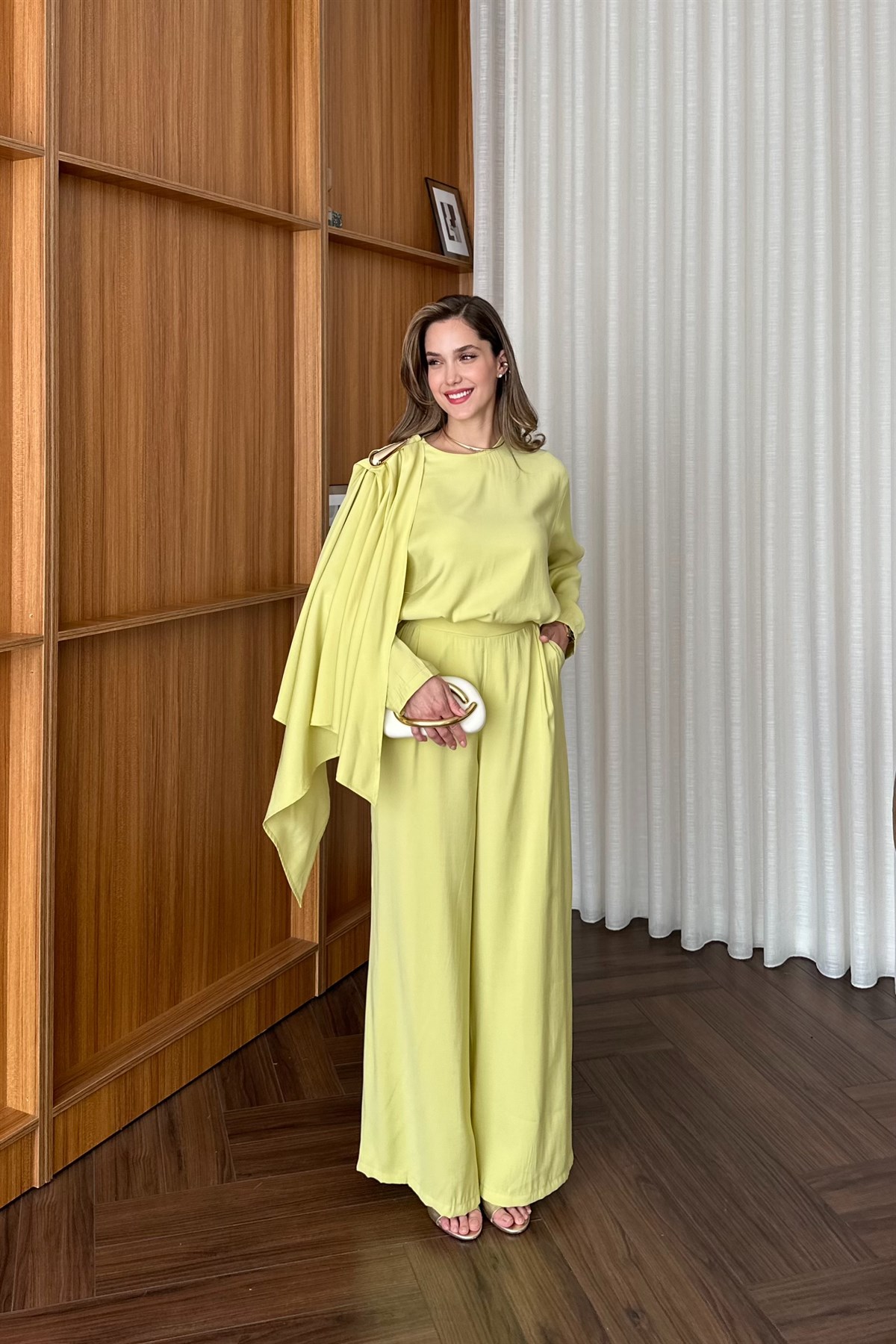 Damla Aksesuarlı Pantolon Takım - YEŞİL