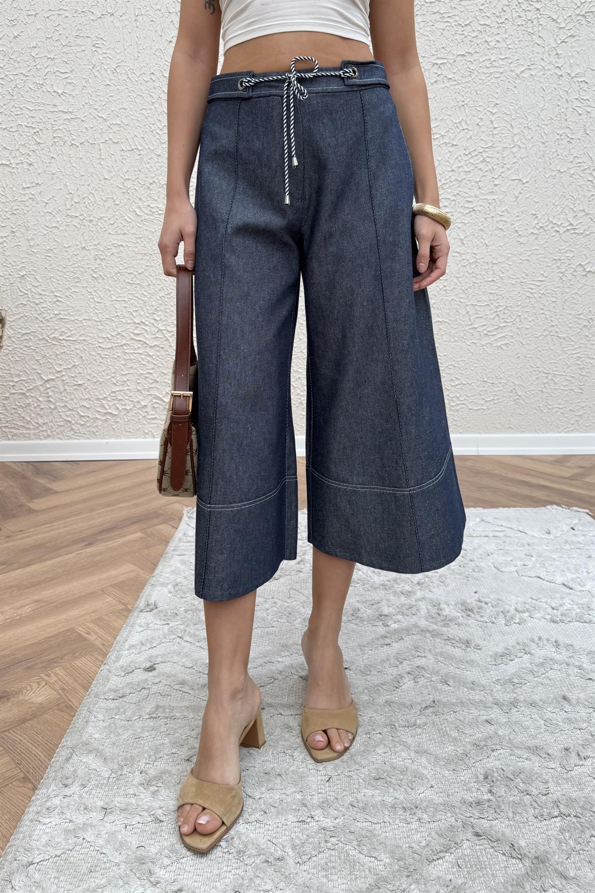 Denim Kapri Pantolon - LACİVERT