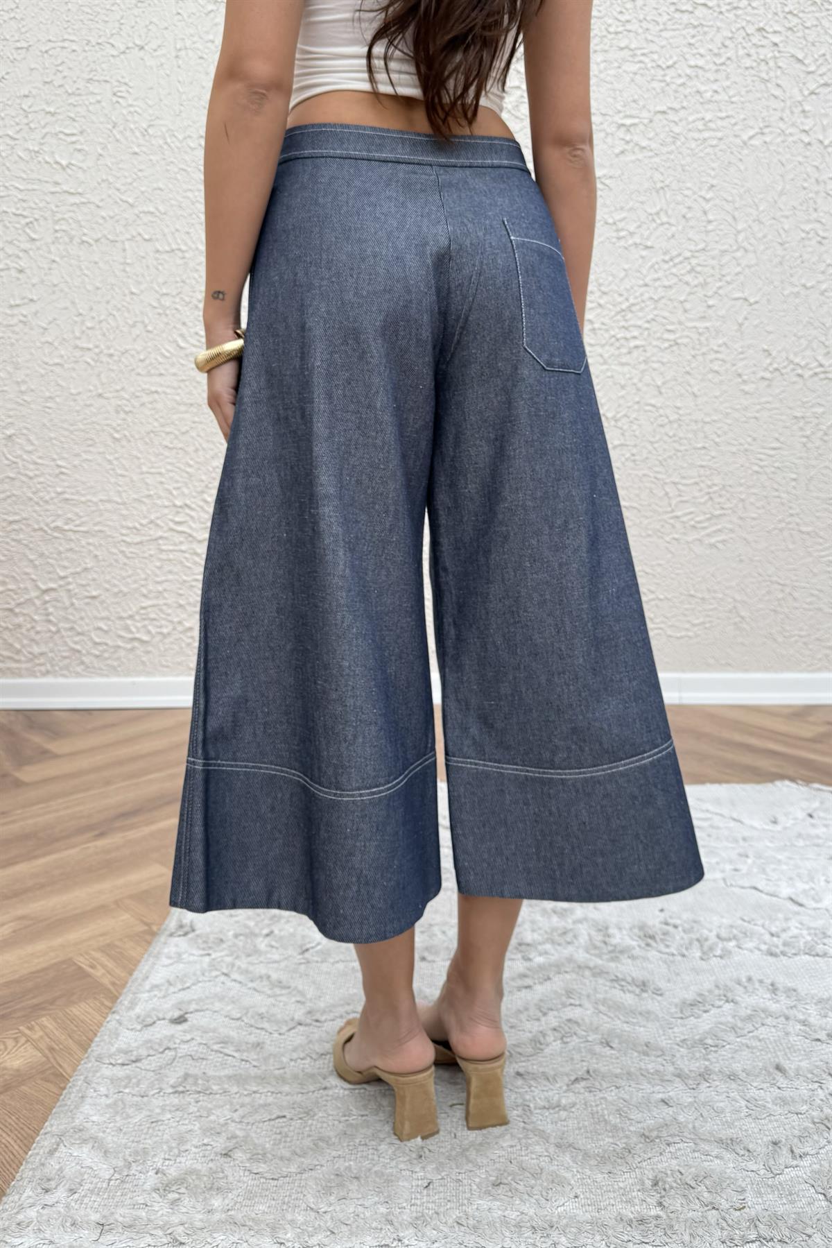 Denim Kapri Pantolon - LACİVERT