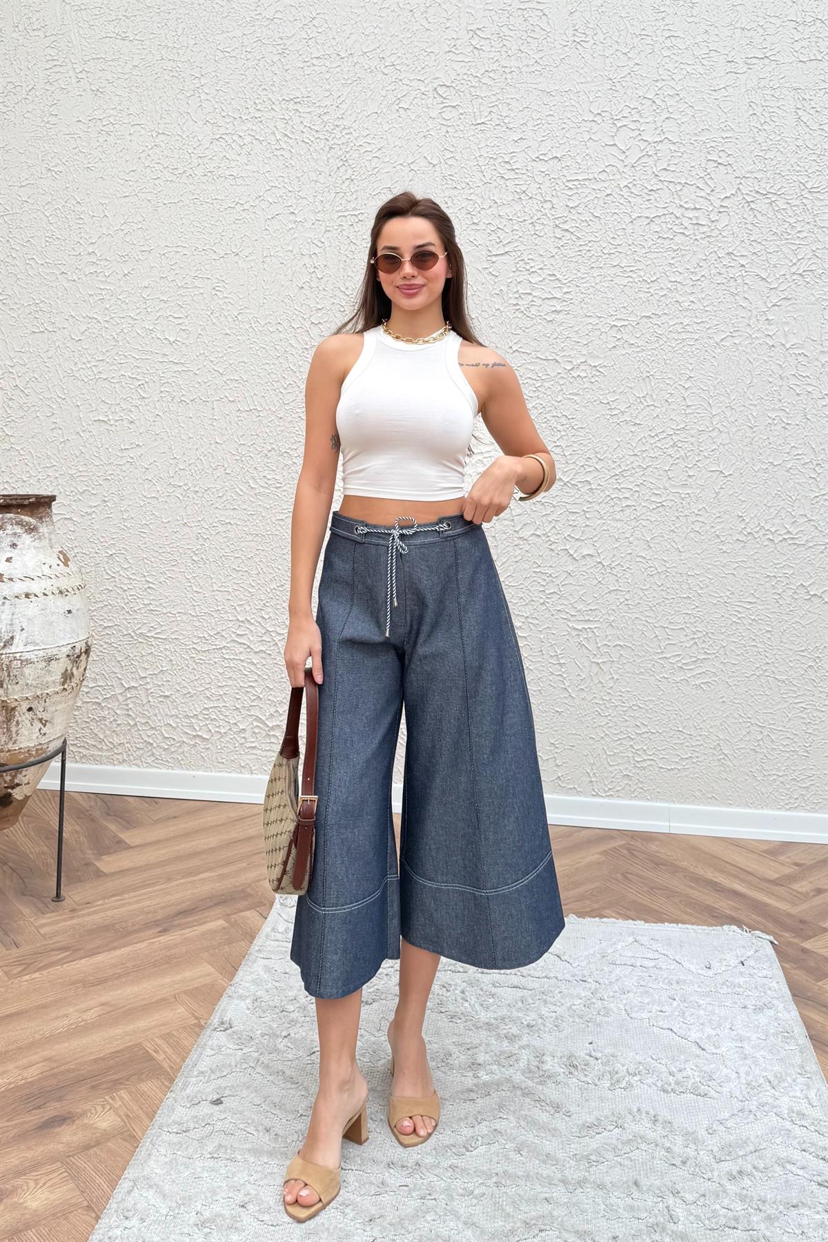 Denim Kapri Pantolon - LACİVERT