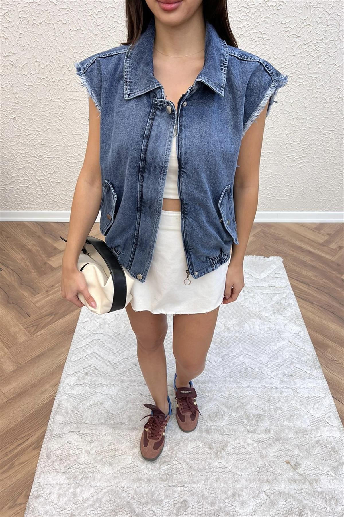 Denim Kot Yelek - MAVİ